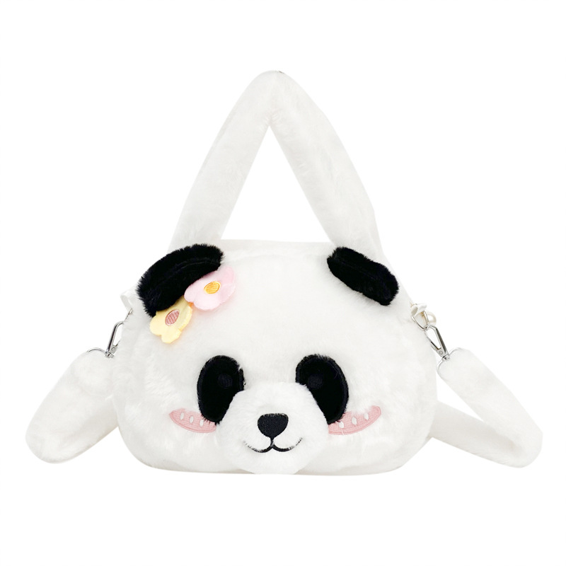 New cute panda doll crossbody bag, new flower panda doll plush bag, children's versatile claw machine doll Item Picture