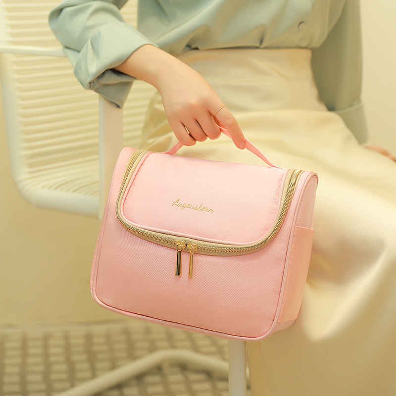 Wholesale of large-sized portable Korean makeup bags, solid-color and simple makeup bags, hook bags, and large-capacity makeup bags details Picture