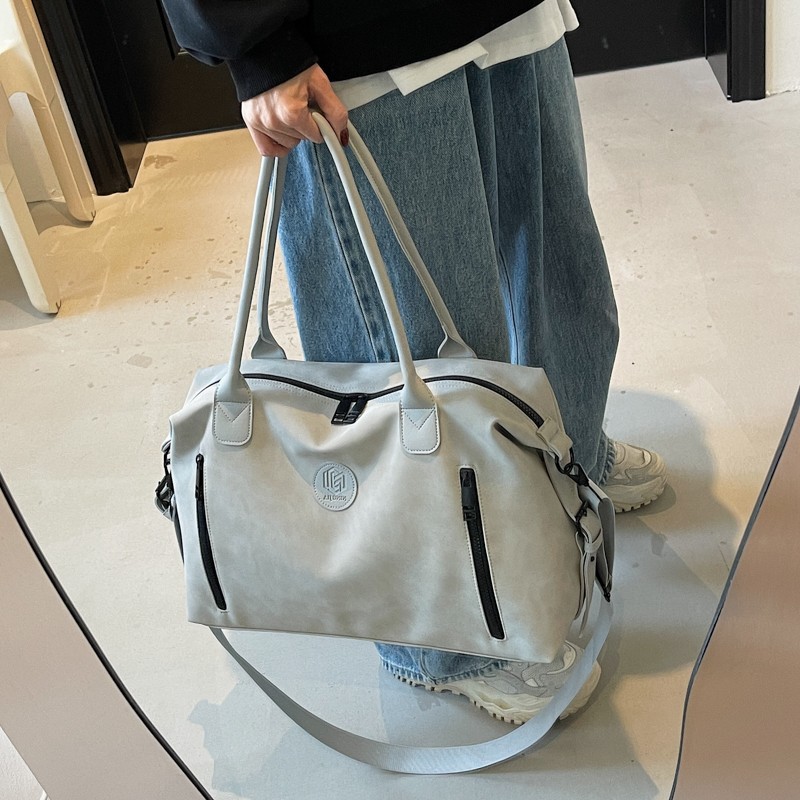 New cross-border pu soft leather travel bag, thickened and durable, casual swimming and fitness bag, simple hand-held crossbody carry-on bag Specification drawing