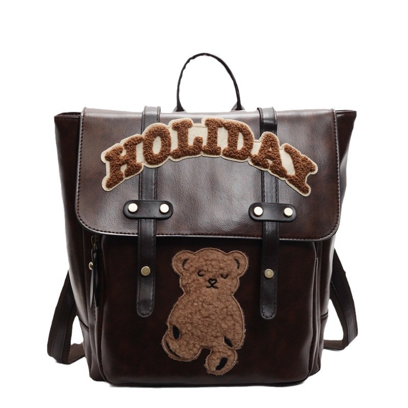 Cute little bear large-capacity backpack, student cartoon backpack, versatile for autumn and winter, college style backpack, design sense bag Item Picture