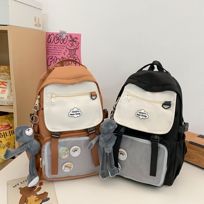 Cross-border schoolbags for girls, primary and secondary school students, Japanese-style high school and junior high school large-capacity female backpacks, Korean-style color-blocking backpacks details Picture