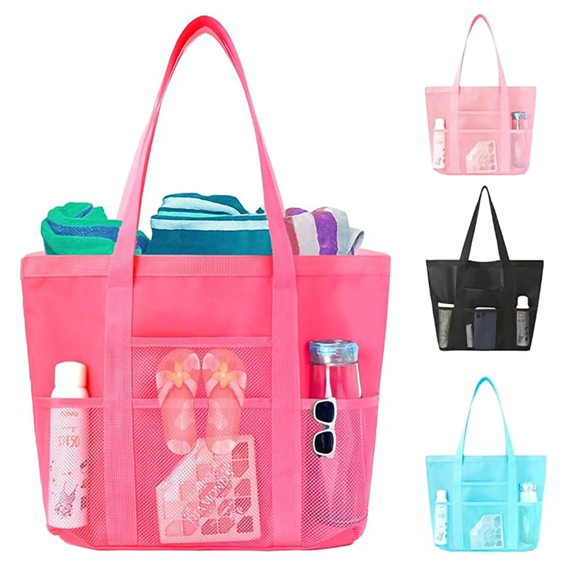Hand-held beach bag, bath bag, foldable mesh beach bag, fitness and swimming bag, storage bag, large-capacity portable bag full figure