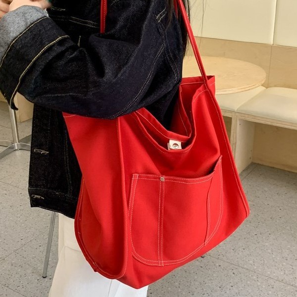 Large-capacity canvas single-shoulder bag, fashionable and versatile single-shoulder bag, casual commuting, college student class tote bag, mommy bag full figure
