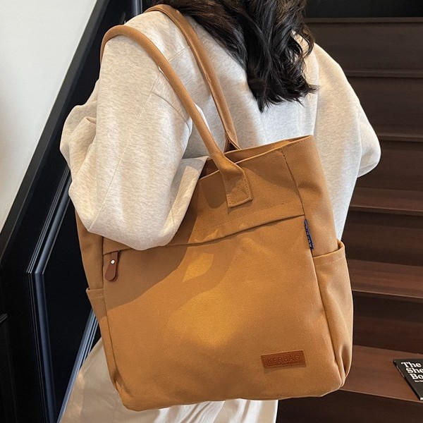 Spring and summer women's versatile tote bags, large-capacity canvas bags, solid-color design hand-held shoulder bags, trendy details Picture