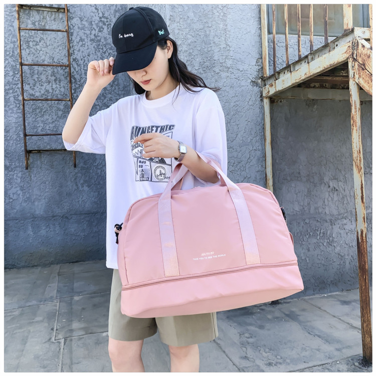 Shoe compartment yoga fitness bag, outdoor sports travel bag, dry and wet separation large capacity single-shoulder carry-on luggage bag Specification drawing