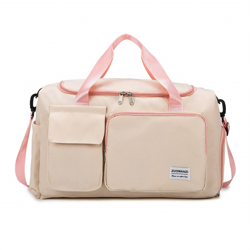 Cross-border foldable large-capacity fitness bag with dry and wet separation and contrasting color training bag, simple and convenient hand-held luggage bag Item Picture