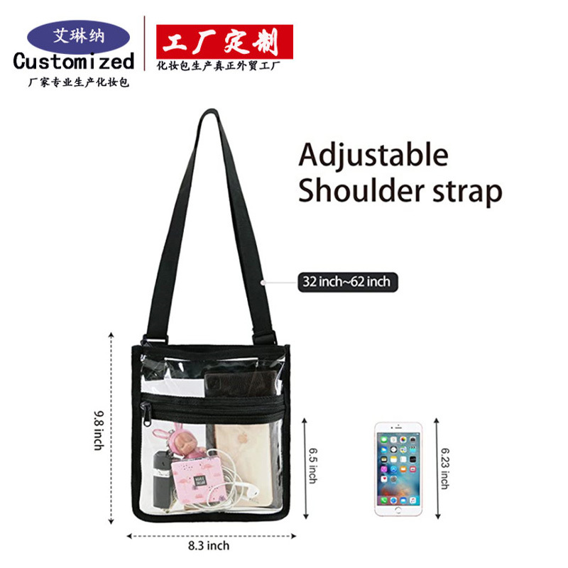 Cross-border transparent PVC crossbody bags, outdoor sports bags, stadium bags, large-capacity storage bags, processing and customization Specification drawing