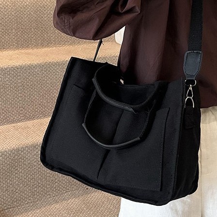 2024 New women's canvas bag, casual retro handbag, shoulder bag, large capacity multi-layer women's crossbody bag Specification drawing