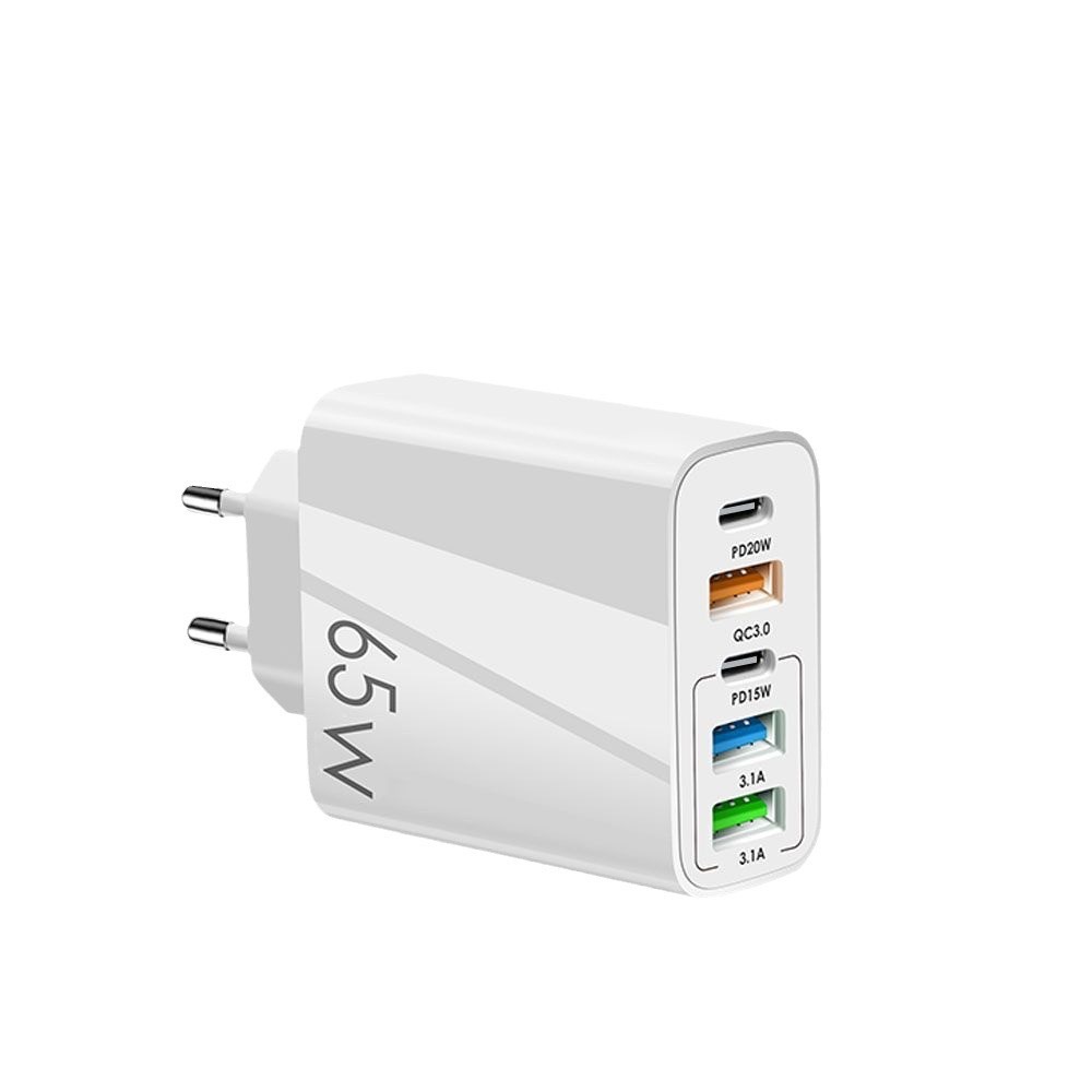 New PD+3USB multi-port adapter, European, American and British standard PD65W fast charging mobile phone charger 5V 2.4A charging head Item Picture