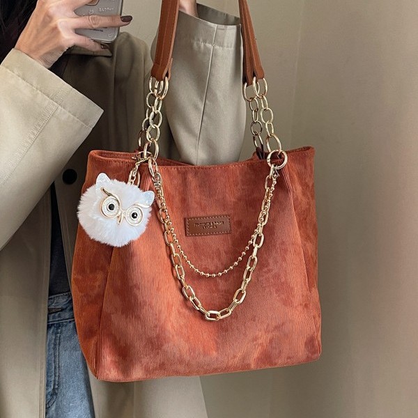 Large-capacity corduroy large bag for women, a niche design sense single-shoulder bag, stylish and casual, a tote bag for college students' commuting to class Specification drawing