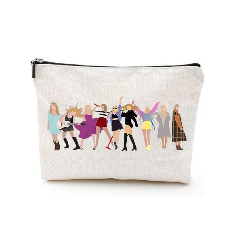 Cross-border Amazon temu best-selling Taylor cosmetic bag, linen double-sided printed cosmetic bag, letter pattern zipper bag Specification drawing