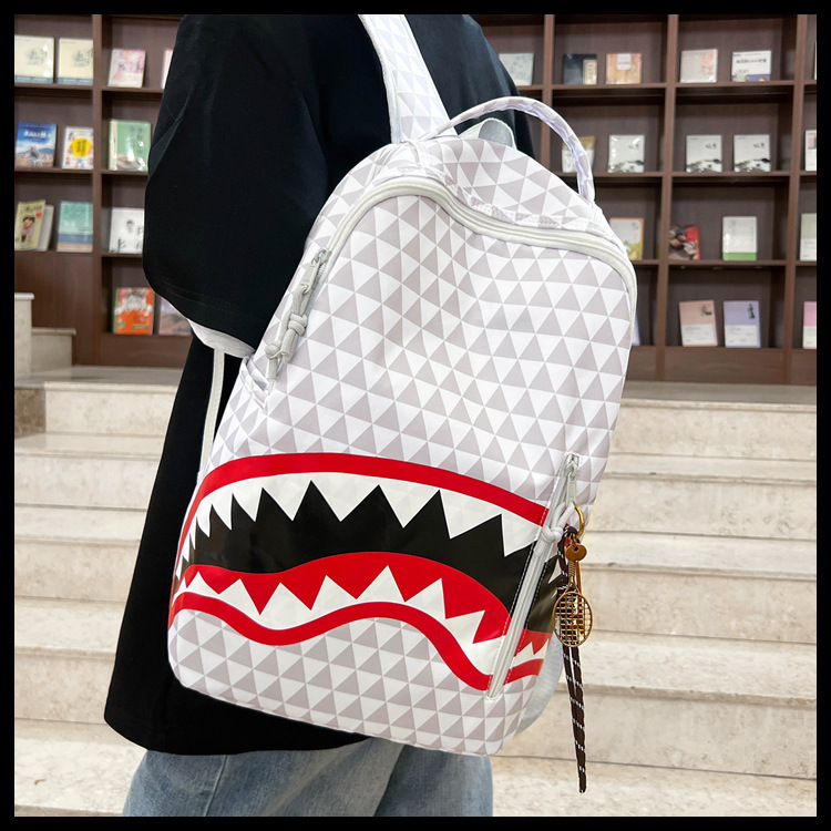 Men's niche fashion checkered shark bags, backpacks, student schoolbags, large-capacity street backpacks, travel bags wholesale Specification drawing