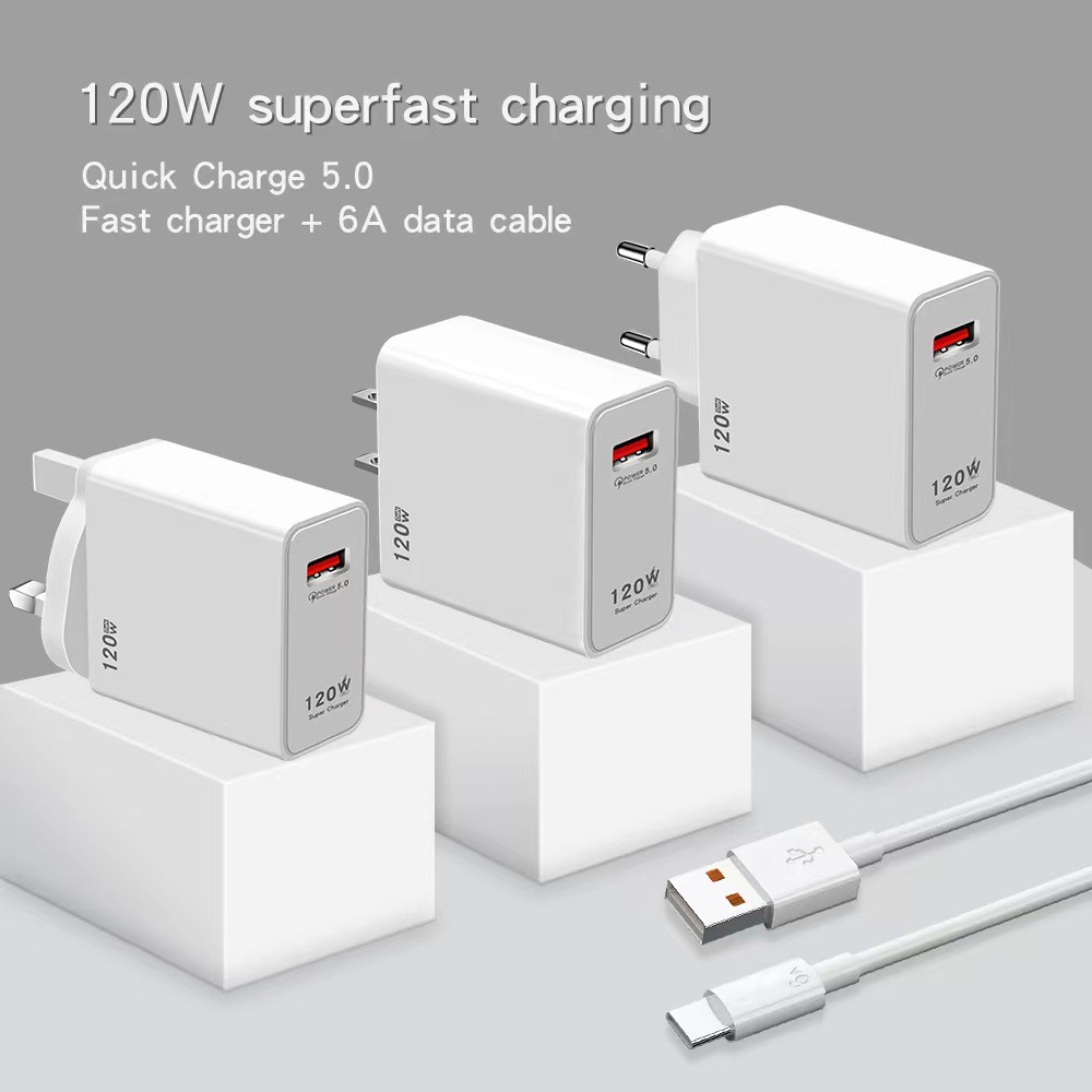 The 120w charger super fast charging set QC5.0 charging head is fully compatible with European, American and British standards, and is suitable for Huawei and Xiaomi full figure