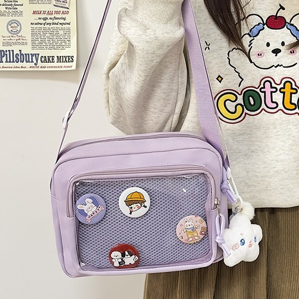 2025 Simple and transparent pain Bag, Japanese-style fresh girl bag, large capacity, cute student color-blocking single-shoulder crossbody bag full figure