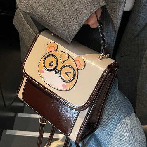 Cute Little Bear 2025 Spring New Style color-blocking cartoon high-end hand-held crossbody versatile single-shoulder and double-shoulder bags full figure