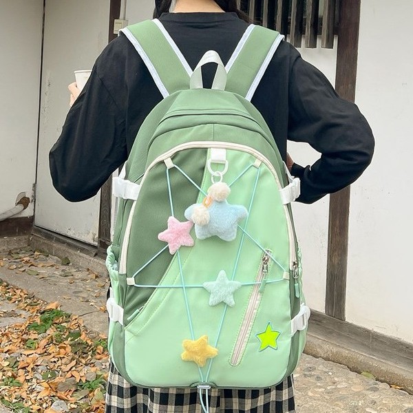 Schoolgirl style, soft and fresh, color-blocking backrest bag for girls, junior high school, senior high school and college students, backpacks for travel Application Scenario