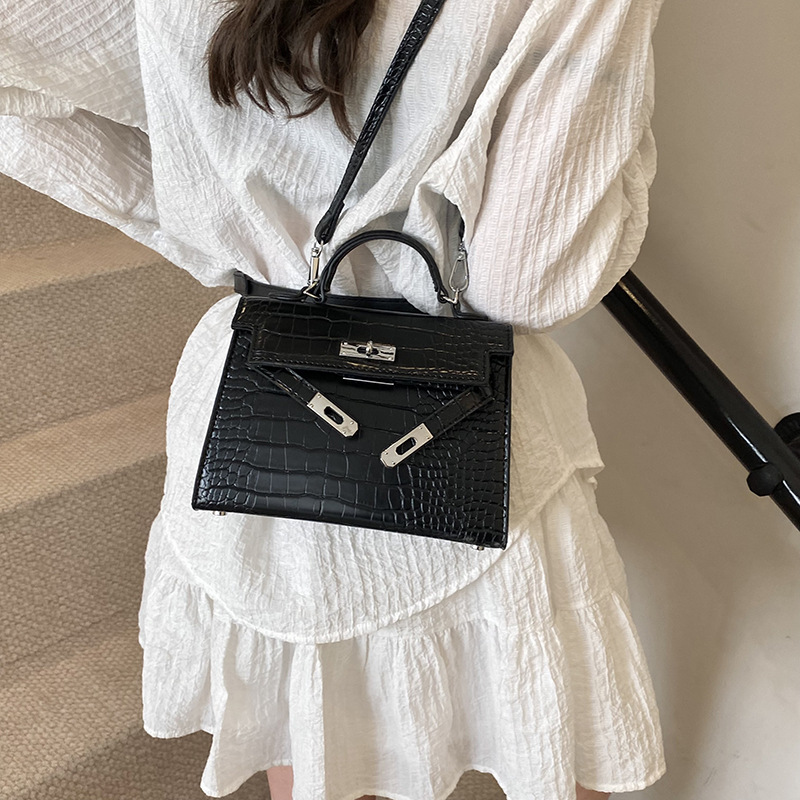 Cross-border niche crocodile-patterned handbag for women, 2025 new retro versatile single-shoulder Kelly bag, casual crossbody bag Specification drawing