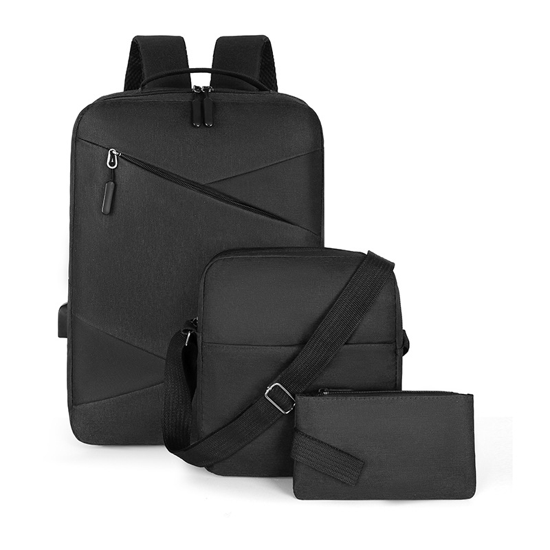 New cross-border business computer handbag, multi-functional casual men's backpack, simple student schoolbag three-piece set Item Picture