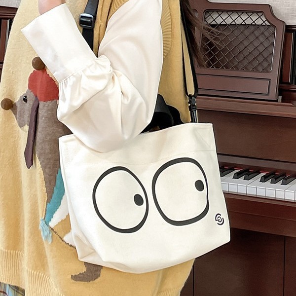 Cute and versatile canvas bag, new simple large-capacity portable and universal handbag, funny student crossbody bag full figure