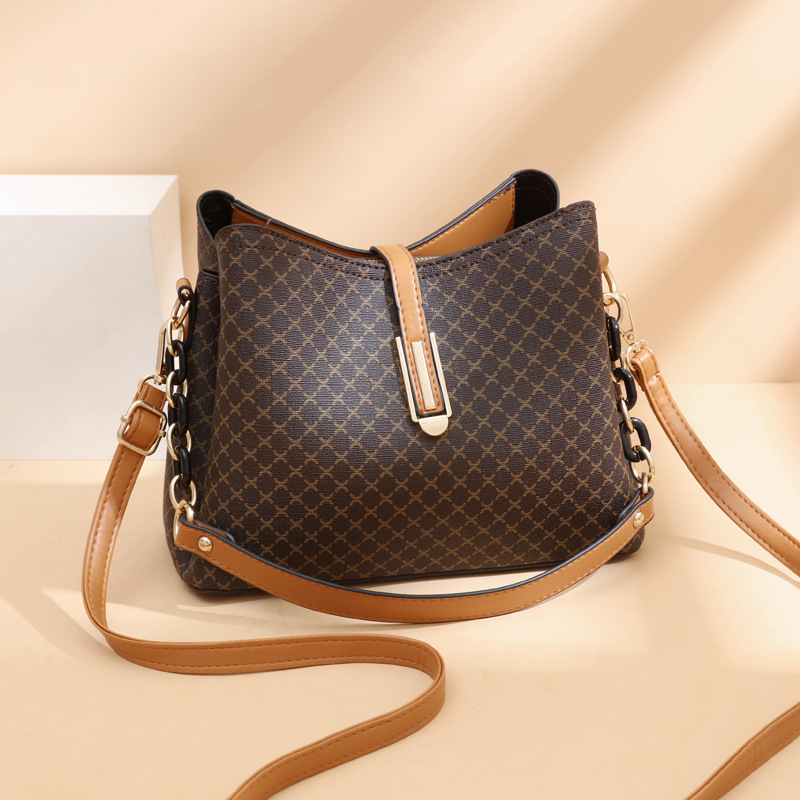 Printed bucket bag for women, 2022 new style, fashionable large-capacity crossbody bag, soft leather, stylish single-shoulder bag, one-piece consignment Specification drawing