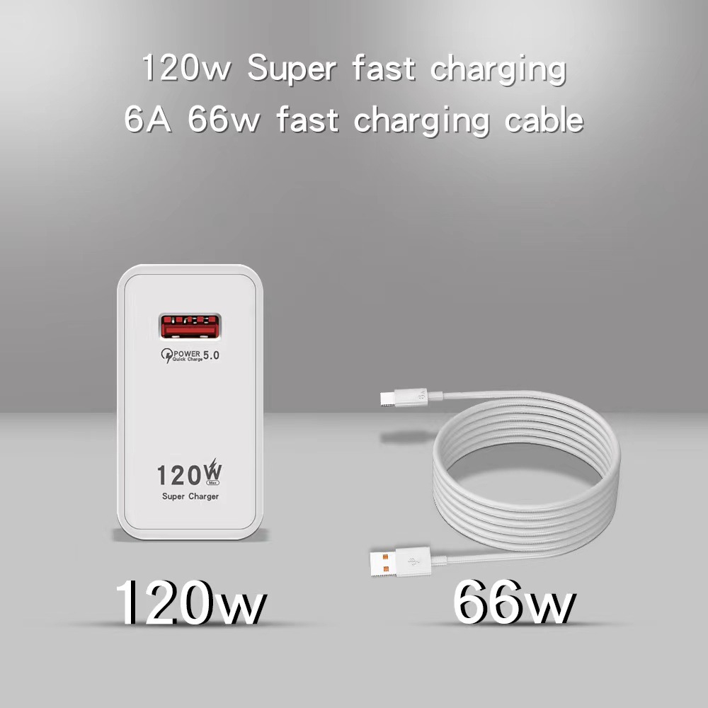 The 120w charger super fast charging set QC5.0 charging head is fully compatible with European, American and British standards, and is suitable for Huawei and Xiaomi details Picture