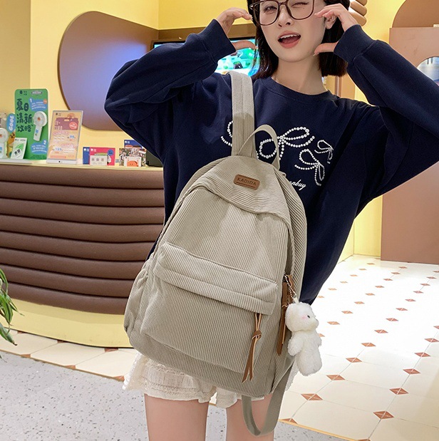 Japanese-style schoolbag for girls on Instagram, forest-themed casual middle school backpack, artistic corduroy girl's shopping backpack full figure