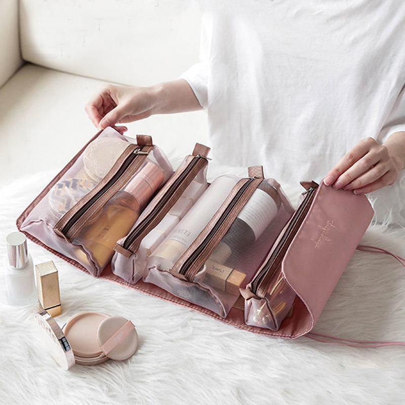 Detachable four-in-one makeup bag, multi-functional and simple travel portable folding travel cosmetics storage toiletry bag full figure