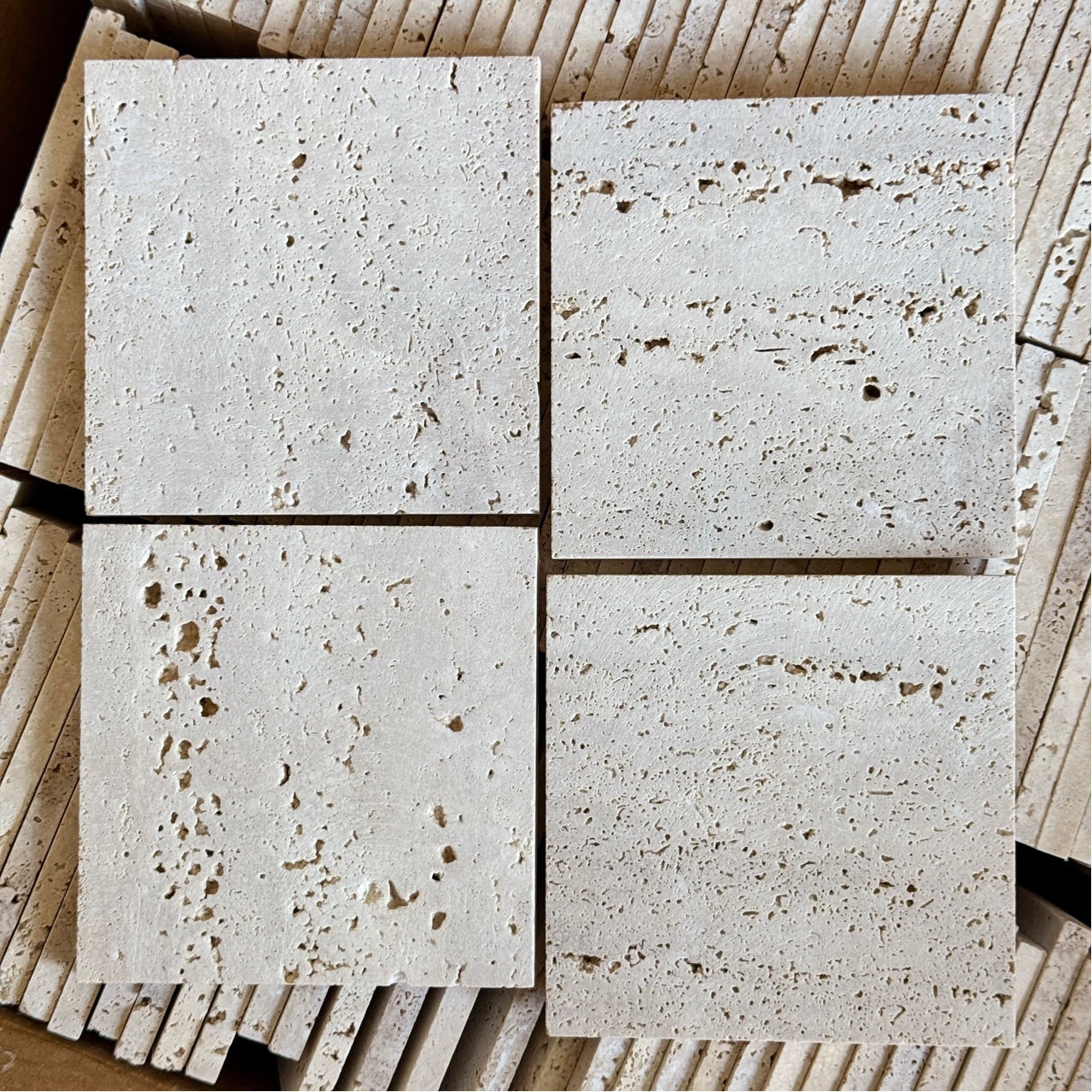 Factory direct supply of ins beige travertine, marble, square stone, stone pad, jewelry, necklace, photography and shooting props details Picture