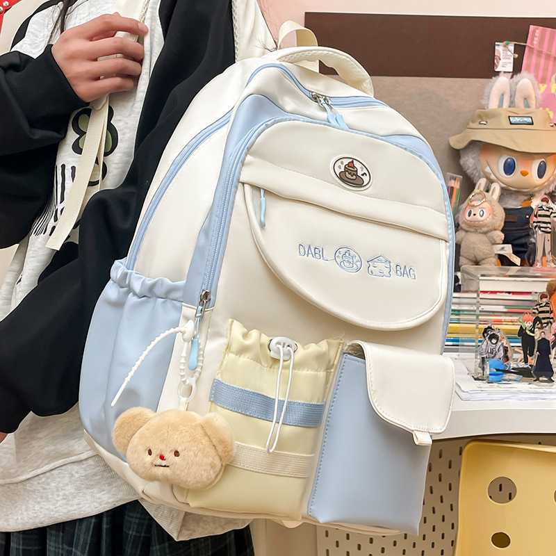 Schoolbag, schoolgirl style, niche girl backpack, high school student, large-capacity schoolbag, appearance level, lightweight, color-blocking backpack Specification drawing