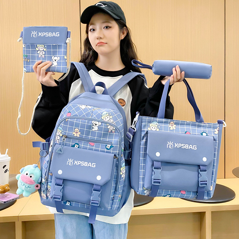 Four-piece schoolbag set, cute cartoon for girls, primary school backpack, durable, large capacity, ins, high appearance level, junior high school backpack details Picture