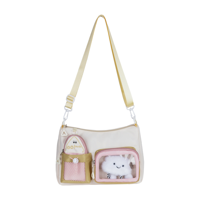 Teenage girl style pain bag, crossbody bag, hand-held baby bag, large capacity, daily casual, student transparent pain bag, Japanese style color-blocking bag Item Picture