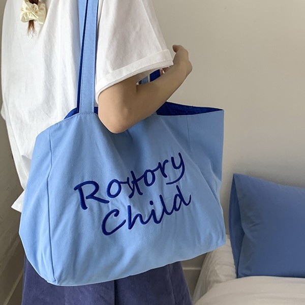 Embroidered lettered double-sided tote bag for women, 2025 new versatile colorful fabric bag, large capacity single-shoulder bag for commuting full figure