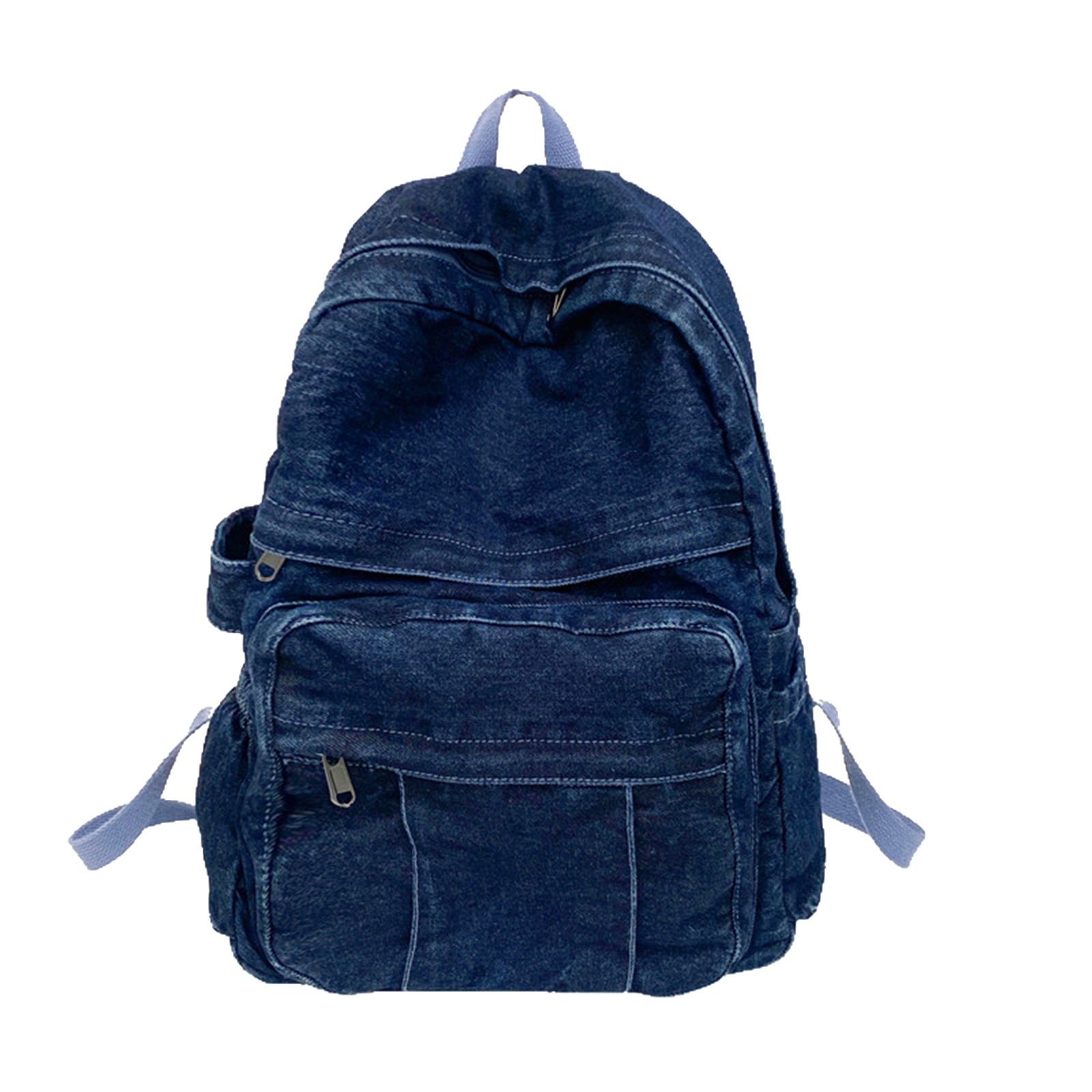 Simple Korean-style casual and laid-back backpack, large-capacity denim backpack, and lightweight schoolbags for high school and college students Item Picture