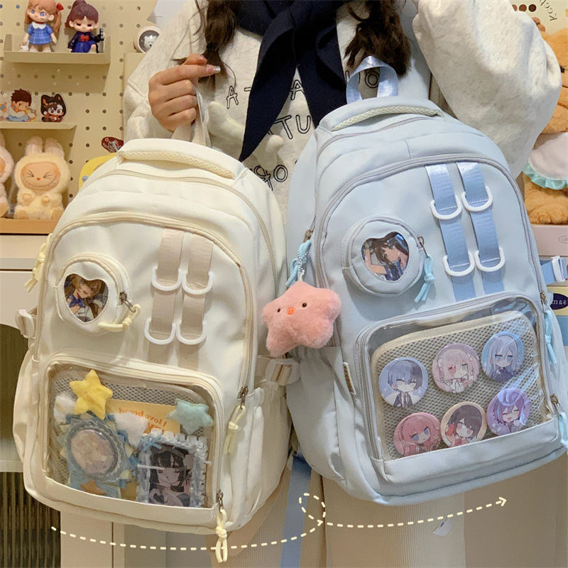 Cute college student backpacks, transparent schoolbags with a college style, solid-color smudged pain bags, simple and niche backpacks for junior and senior high school students full figure