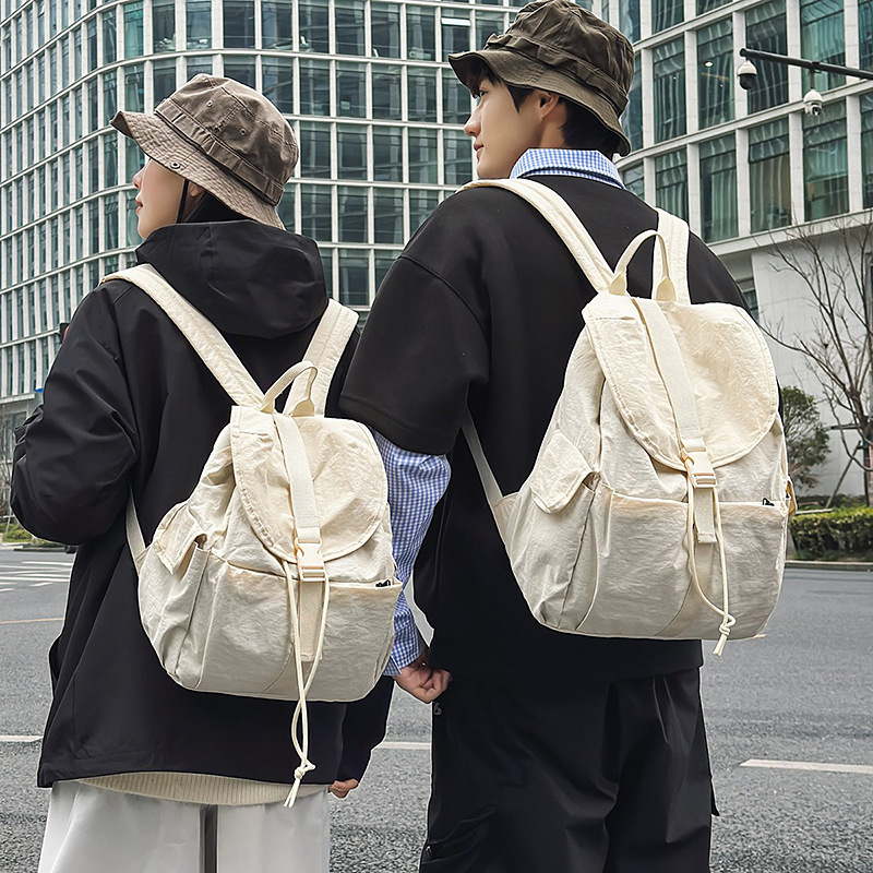 New drawstring large-capacity Korean nylon versatile backpack, travel bag, niche lightweight and casual backpack for commuting details Picture