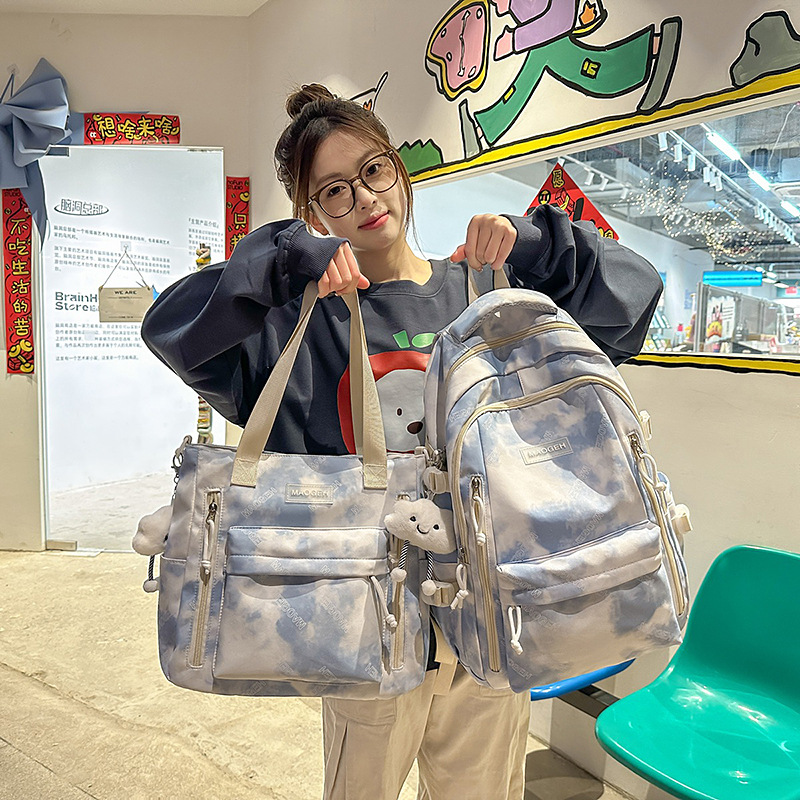New large-capacity multi-compartment schoolbag tie-dyed, cute and sweet, artistic backpack, versatile, casual and lightweight after-school bag full figure