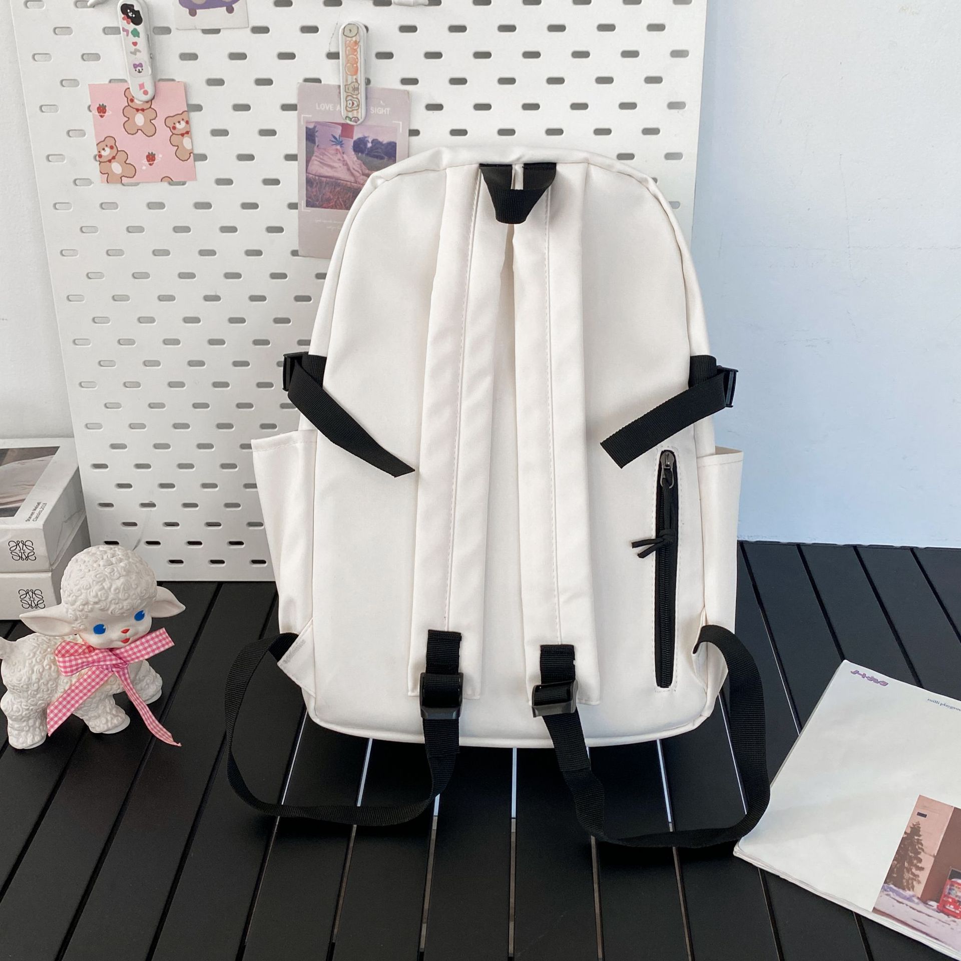 New Korean-style ins workwear-style backpack for middle school students, large-capacity Japanese-style trendy college student travel backpack for men Specification drawing