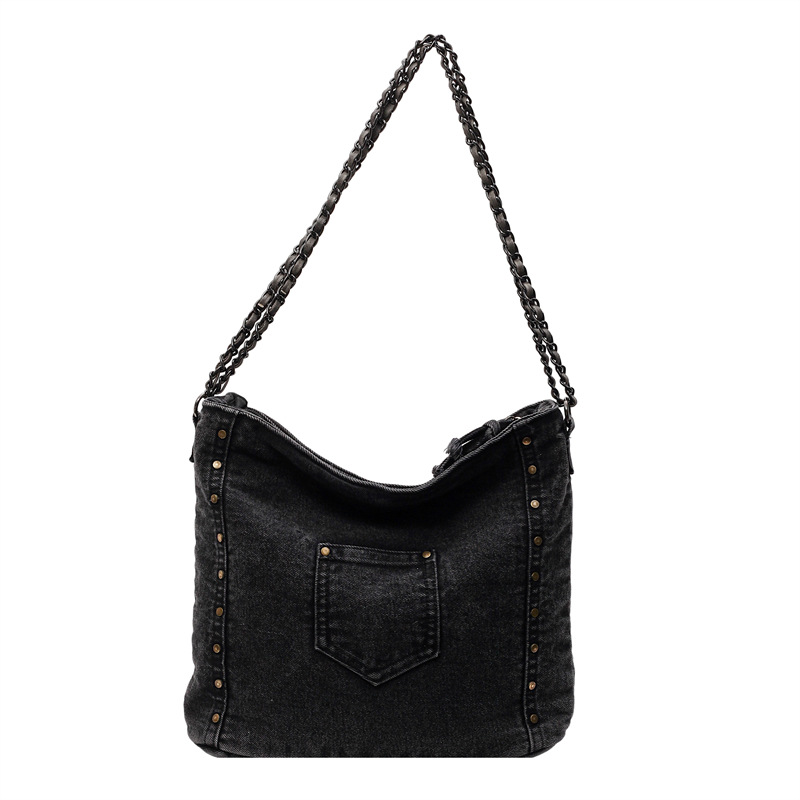 Hong Kong-style retro versatile denim crossbody bag, large capacity, fashionable and artistic student workwear style single-shoulder tote dumpling bag Item Picture