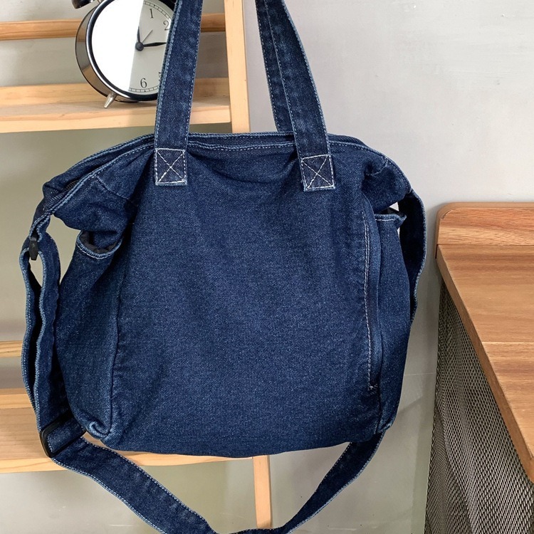 Large-capacity denim bag for women, 2024 new ins Japanese laid-back style single-shoulder bag, college student tote bag for class Specification drawing