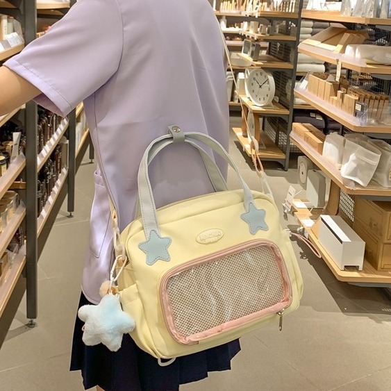 Korean Instagram-style three-in-one hand-held shoulder crossbody bag for girls, transparent and cute pain bag for girls, and single-shoulder bag for students in class full figure