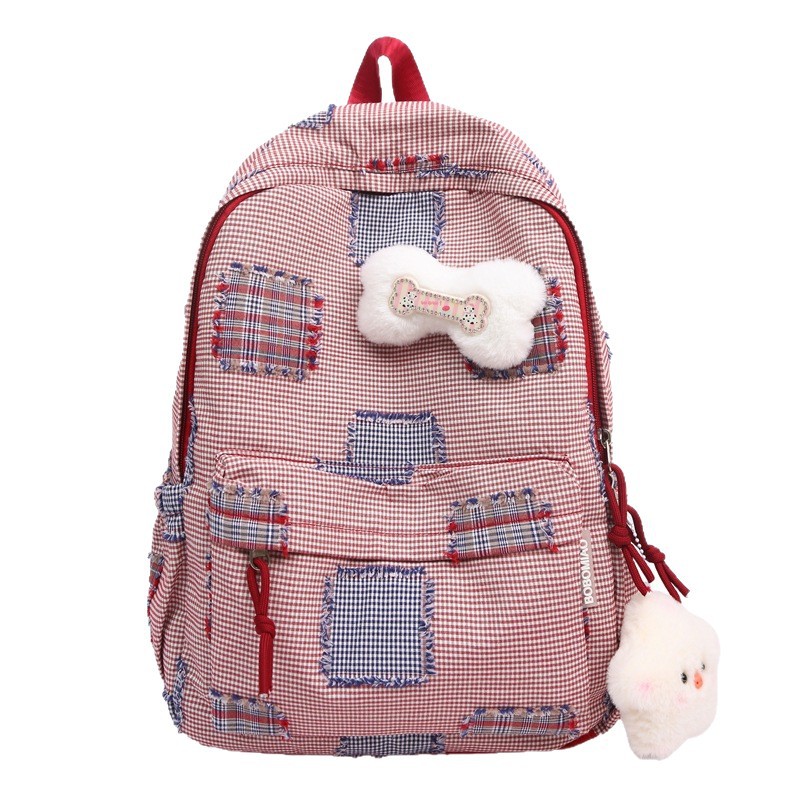 High-appearance-level ins cute checkered backpack for college students, lightweight and casual schoolbag, large-capacity commuter backpack for girls Item Picture