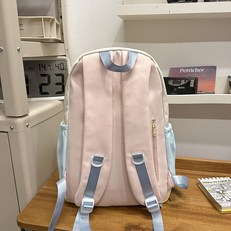 College-style color-blocking large-capacity schoolbag for junior high school students, fresh and clean backpack for girls and high school students, and cute backpack for young girls Specification drawing