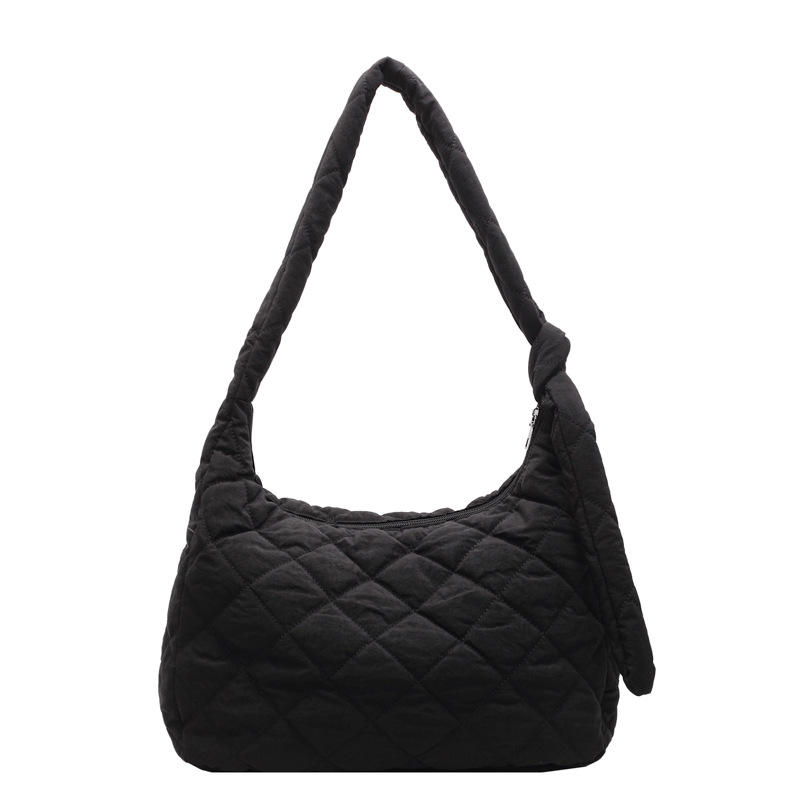 Winter cotton-padded jacket bag, women's large-capacity diamond-shaped tote bag, versatile single-shoulder crossbody bag, canvas commuting bag, school bag Item Picture
