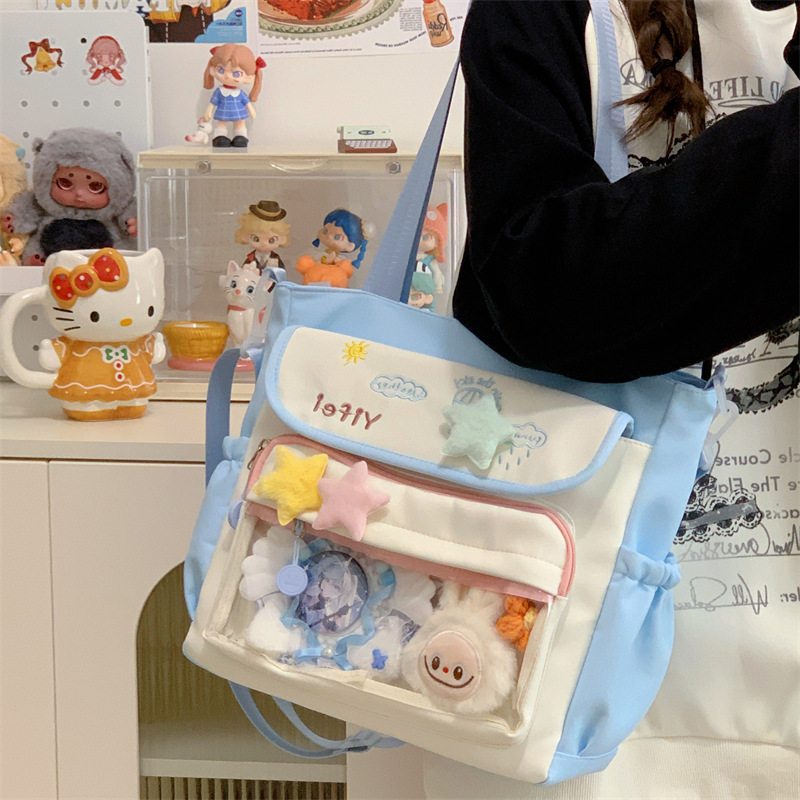 A new school style, fresh and cute, transparent and cute 2D anime bag, a lightweight commuting crossbody bag for junior and senior high school girls full figure