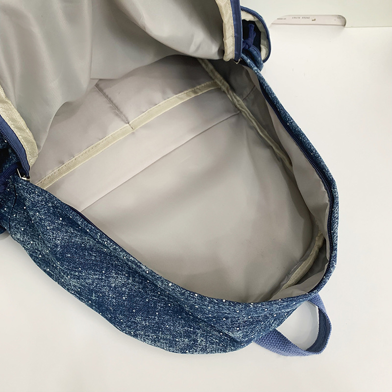 Denim shiny design schoolbag, laid-back style for girls, large-capacity backpack, lightweight Korean-style travel backpack Specification drawing