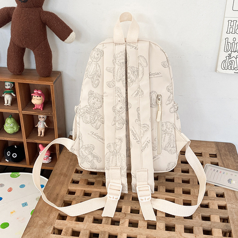 Korean version bear print backpack, large-capacity ins forest-themed cute mini backpack, versatile shopping bag Specification drawing