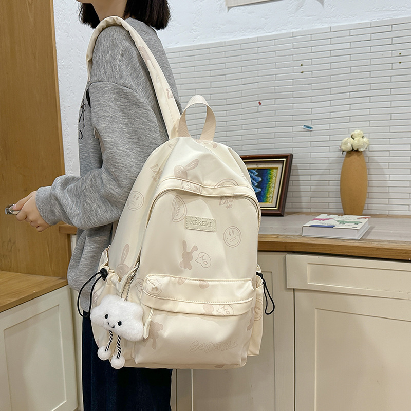 Schoolbag for junior high school girls, high appearance level college student backpack, 2024 new style high school student smiley face printed cute backpack details Picture