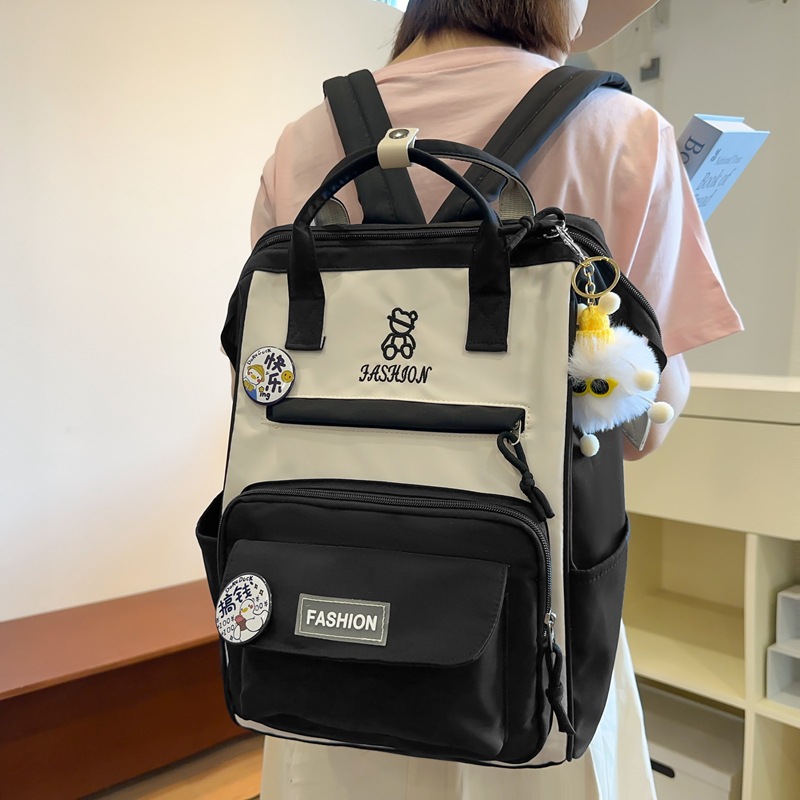 High-looking-level girl's ins fresh and clean backpack, large-capacity backpack for junior and senior high school students, fashionable color-blocking mommy bag full figure