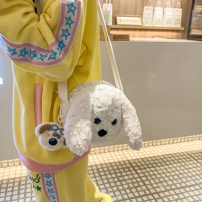 Cute puppy plush bag, crossbody bag, girl cartoon girl shoulder bag, versatile casual shopping doll, mobile phone case details Picture