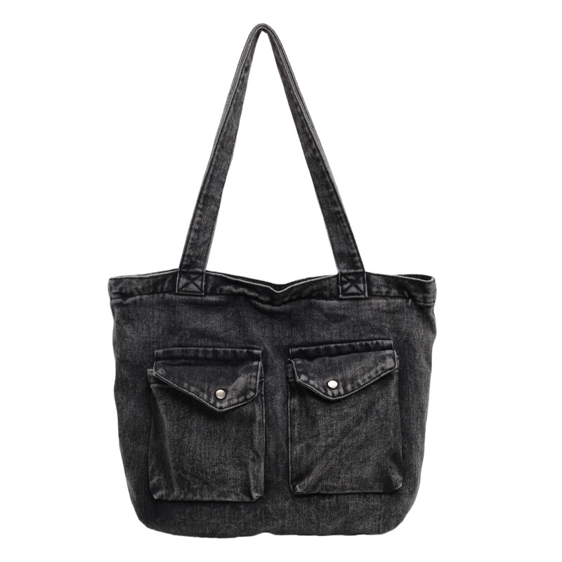 2025 Trendy and laid-back denim bag, fashionable and versatile, simple single-shoulder bag, tote bag, Japanese student class bag Item Picture